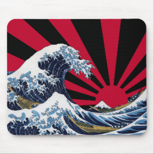 The Great Wave off Kanagawa + Rising Sun Mouse Pad