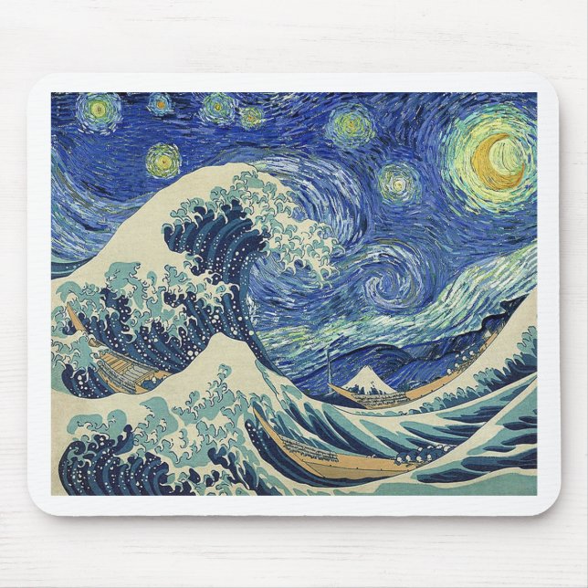The Great Wave Off Kanagawa - The Starry Night Mouse Pad (Front)