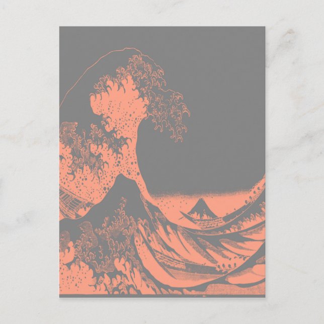 The Great Wave Peach & Grey Postcard (Front)