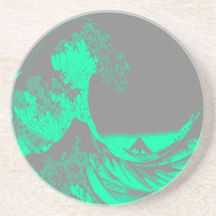 The Great Wave Seafoam Green & Grey Coaster