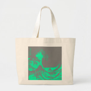 The Great Wave Seafoam Green & Grey Large Tote Bag