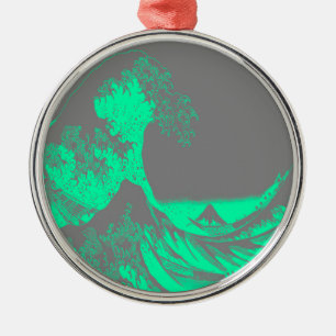 The Great Wave Seafoam Green & Grey Metal Tree Decoration