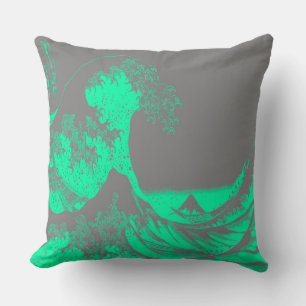 The Great Wave Seafoam Green & Grey Pillow