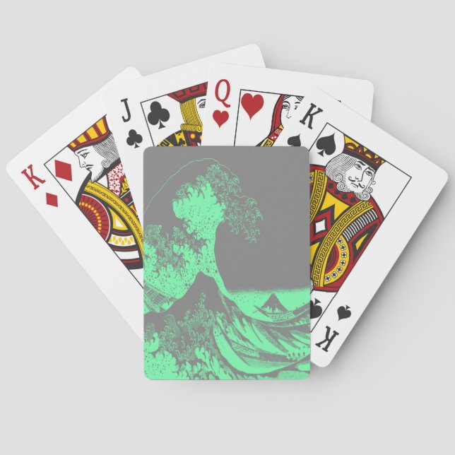 The Great Wave Seafoam Green & Grey Playing Cards (Back)