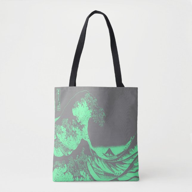 The Great Wave Seafoam Green & Grey Tote Bag (Front)