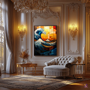 The Great Wave Stained Glass Mosaic Artwork Canvas Print