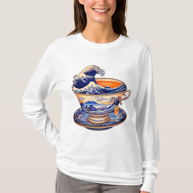 The Great Wave Tea Cup T-Shirt (Front)