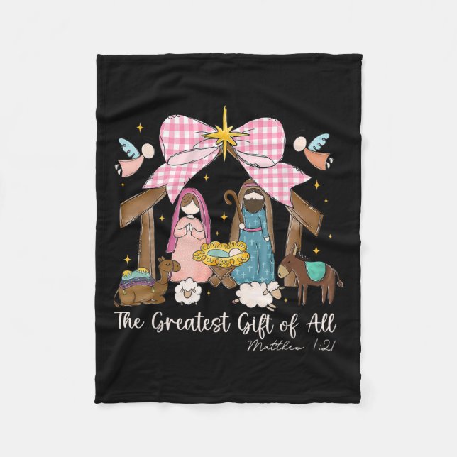 The Greatest Gift For All Christmas Nativity Jesus Fleece Blanket (Front)