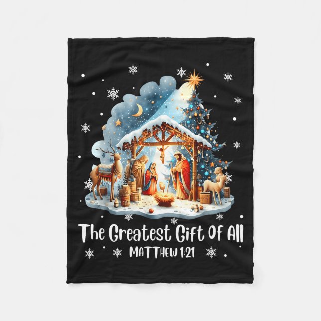 The Greatest Gift For All Christmas Nativity Jesus Fleece Blanket (Front)