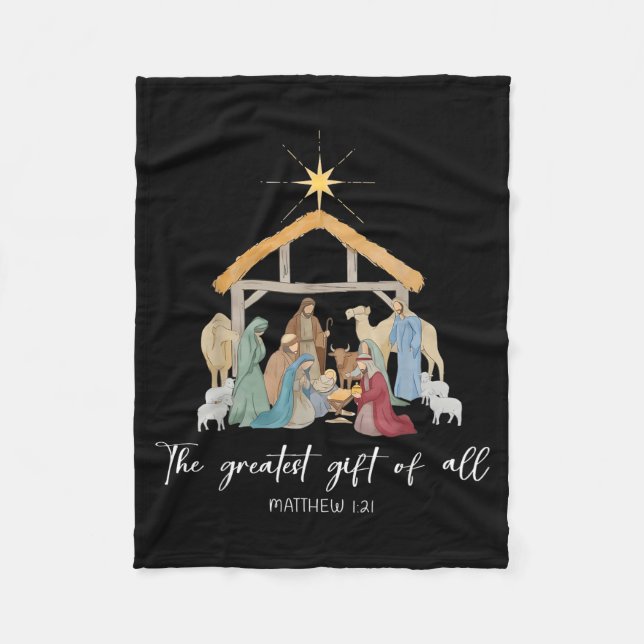 The Greatest Gift For All Christmas Nativity Jesus Fleece Blanket (Front)