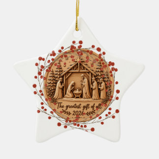 The Greatest Gift of All 2026 Nativity Wooden like Ceramic Tree Decoration