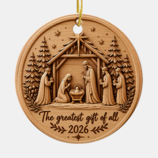 The Greatest Gift of All 2026 Nativity Wooden look Ceramic Tree Decoration