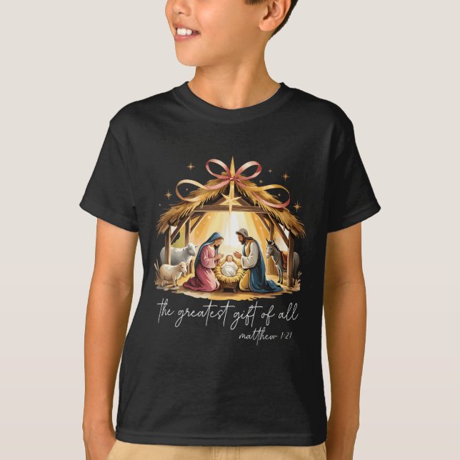 The Greatest Gift Of All Christmas Jesus Christian T-Shirt (Front)