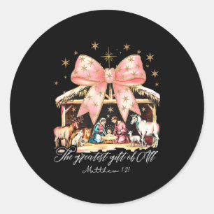 The Greatest Gift Of All Christmas Pajamas Jesus C Classic Round Sticker