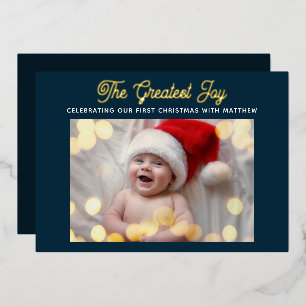 The Greatest Joy Modern Blue Baby First Christmas