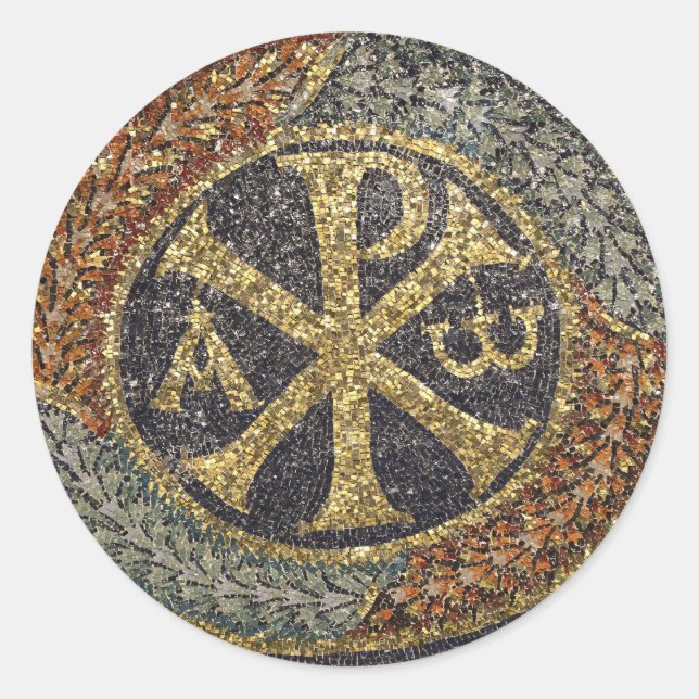 The Greek Chi Rho Byzantine Mosaic Icon Classic Round Sticker (Front)