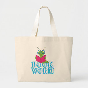 The Green Brilliant Cartoon Bookworm Book Worm Large Tote Bag