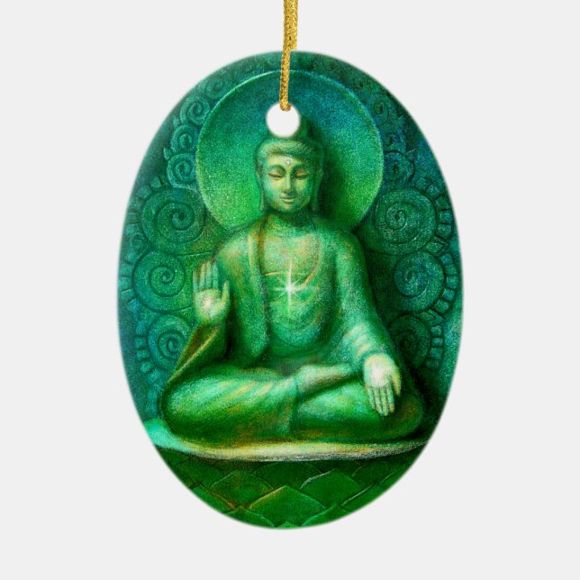 The Green Buddha Oval Christmas Ornament (Front)