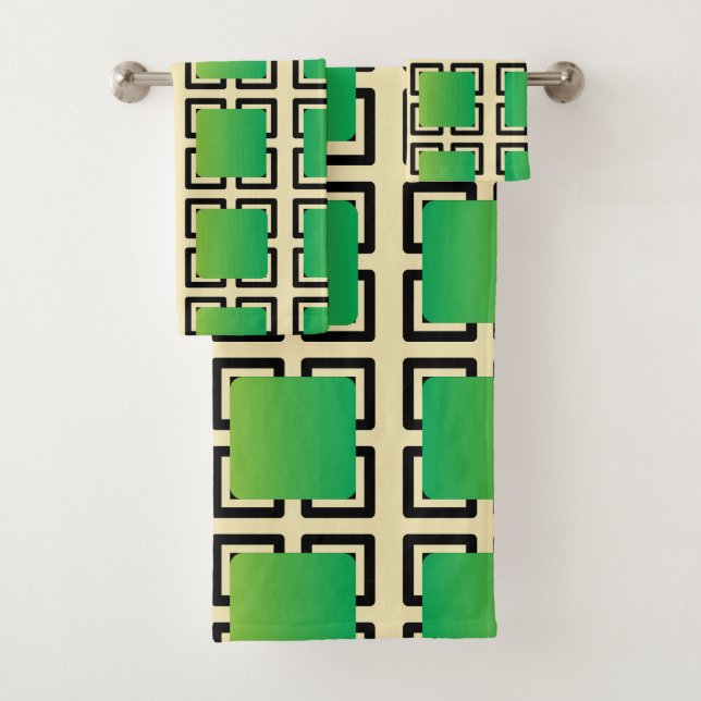 The Green Gradient Squares  Bath Towel Set (Insitu)