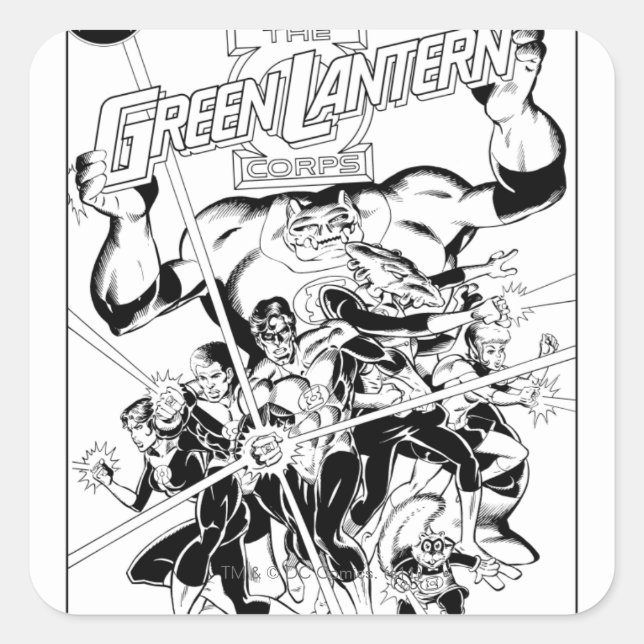 The Green Lantern Corps, Black and White Square Sticker (Front)