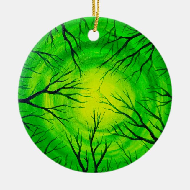 The green light of the forest ceramic tree decoration (Front)