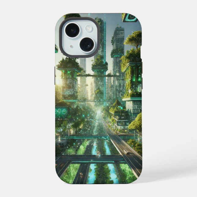 The Green Metropolis of the Future iPhone 15 Case (Back)
