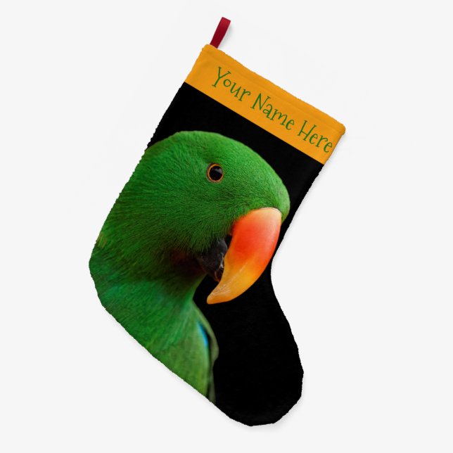 "The Green Orator" Eclectus Parrot Large Christmas Stocking (Front (Hanging))