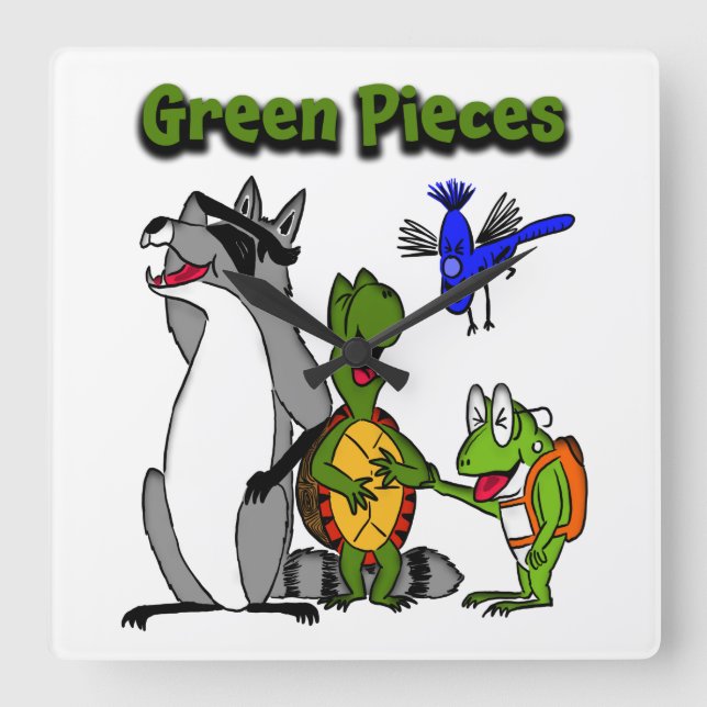 The "Green Pieces" gang by Drew Aquilina Square Wall Clock (Front)