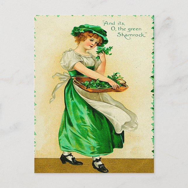 The Green Shamrock Vintage St. Patrick's Day Postcard (Front)