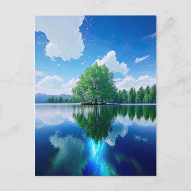 The Green Tree on the Tiny Island Postcard (Front)