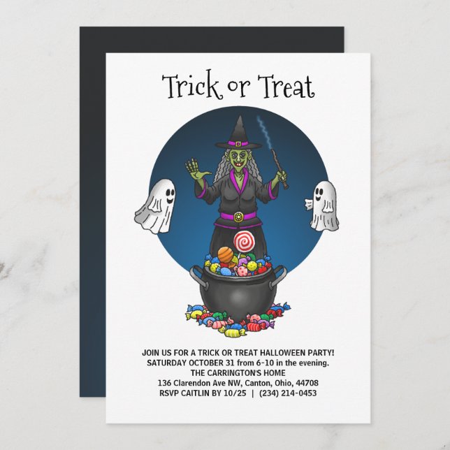 The Green Witch's trick or treat Halloween party Invitation (Front/Back)