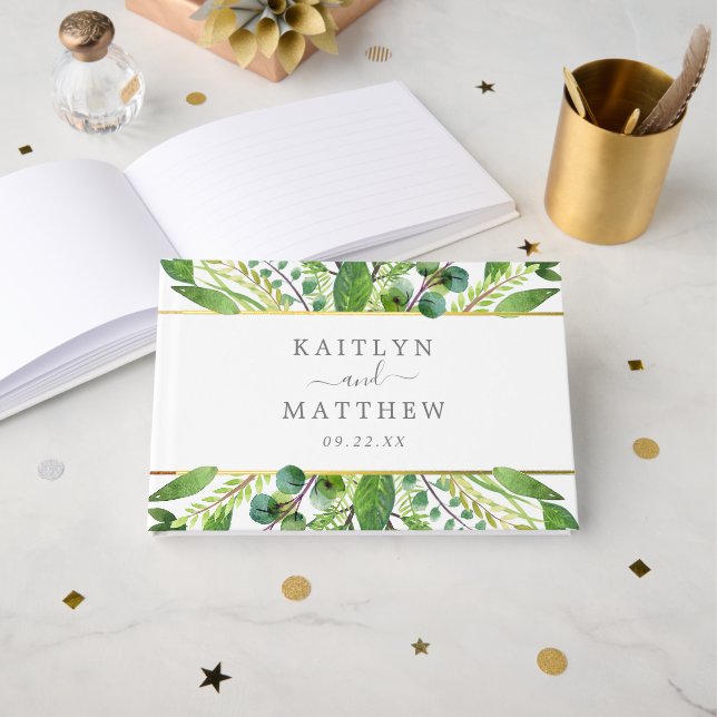 The Greenery & Gold Wedding Collection Guest Book (Front Open)