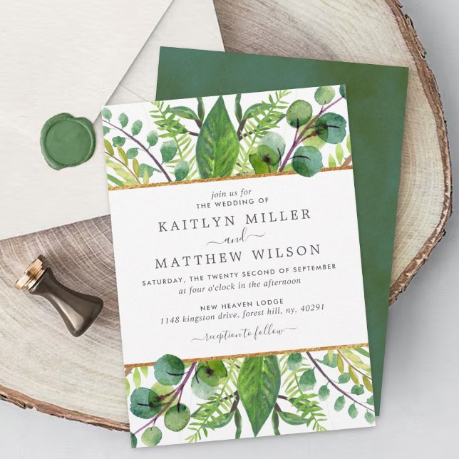 The Greenery & Gold Wedding Collection Invitation (Creator Uploaded)