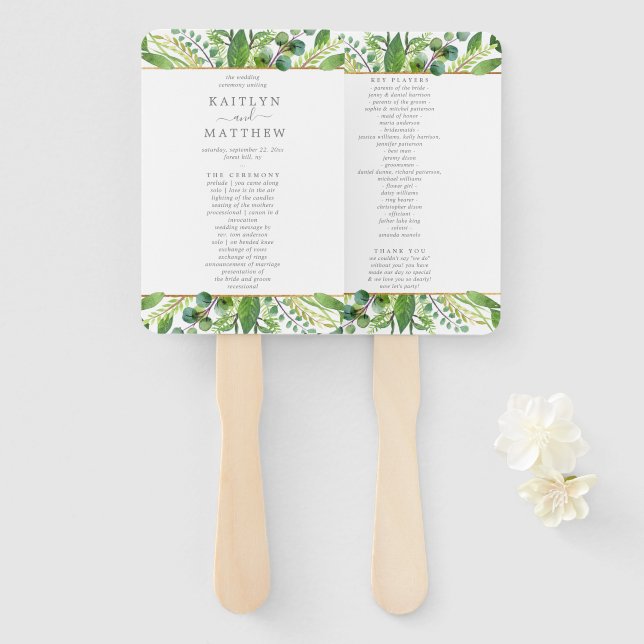 The Greenery & Gold Wedding Collection Program Hand Fan (Front and Back)