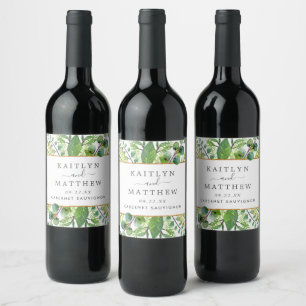 The Greenery & Gold Wedding Collection Wine Label