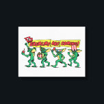 The Gremlins™ Are Coming Canvas Print<br><div class="desc">Get ready for mischief with this bold, retro-inspired design featuring a lineup of playful gremlins marching in with snacks, 3D glasses, and movie-night chaos. With expressive poses, classic creature styling, and vibrant comic-book lettering, this artwork captures the mischievous spirit and cult-favorite energy fans love. The dynamic banner headline and colorful...</div>