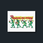 The Gremlins™ Are Coming Canvas Print<br><div class="desc">Get ready for mischief with this bold, retro-inspired design featuring a lineup of playful gremlins marching in with snacks, 3D glasses, and movie-night chaos. With expressive poses, classic creature styling, and vibrant comic-book lettering, this artwork captures the mischievous spirit and cult-favorite energy fans love. The dynamic banner headline and colorful...</div>