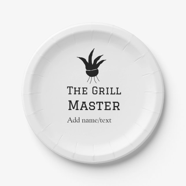 The grill master add name text cooking best barequ paper plate (Front)