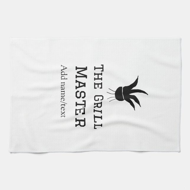 The grill master add name text cooking best barequ tea towel (Horizontal)