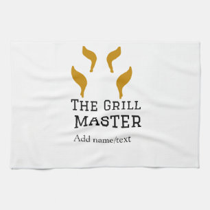The grill master add name text cooking best barequ tea towel