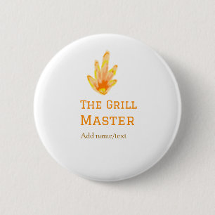 The grill master add name text cooking best yellow 6 cm round badge