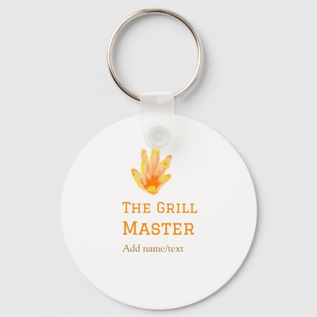 The grill master add name text cooking best yellow key ring (Front)