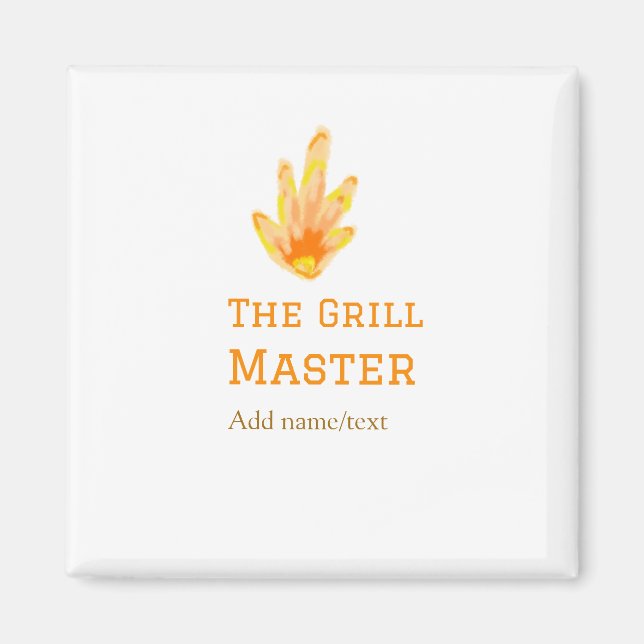 The grill master add name text cooking best yellow magnet (Front)
