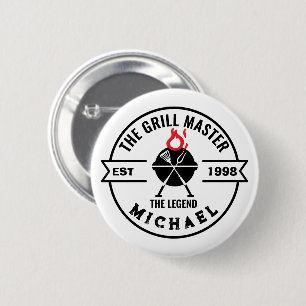 The Grill Master Established Year Name Flame 6 Cm Round Badge