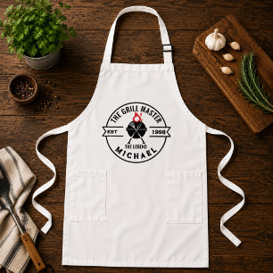 The Grill Master Established Year Name Flame Long Apron