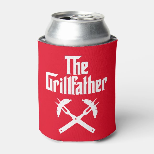 The Grillfather With Hot Dogs Can Cooler (Can Front)