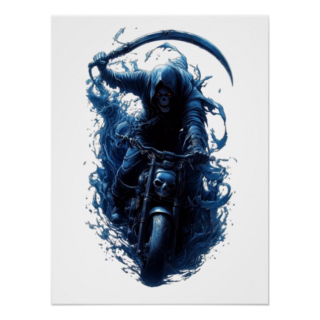 The Grim Reaper Biker on a Motorcycle Poster (Front)