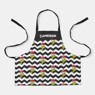 The Grinch   Black & White Holiday Chevron Pattern Apron