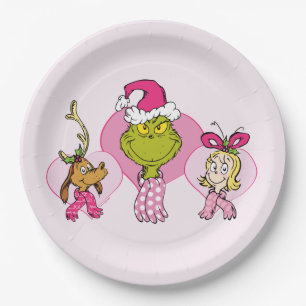 The Grinch Crew in Pink Valentine's Portrait Paper Plate