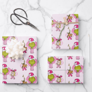 The Grinch Crew in Pink Valentine's Portrait Wrapping Paper Sheet